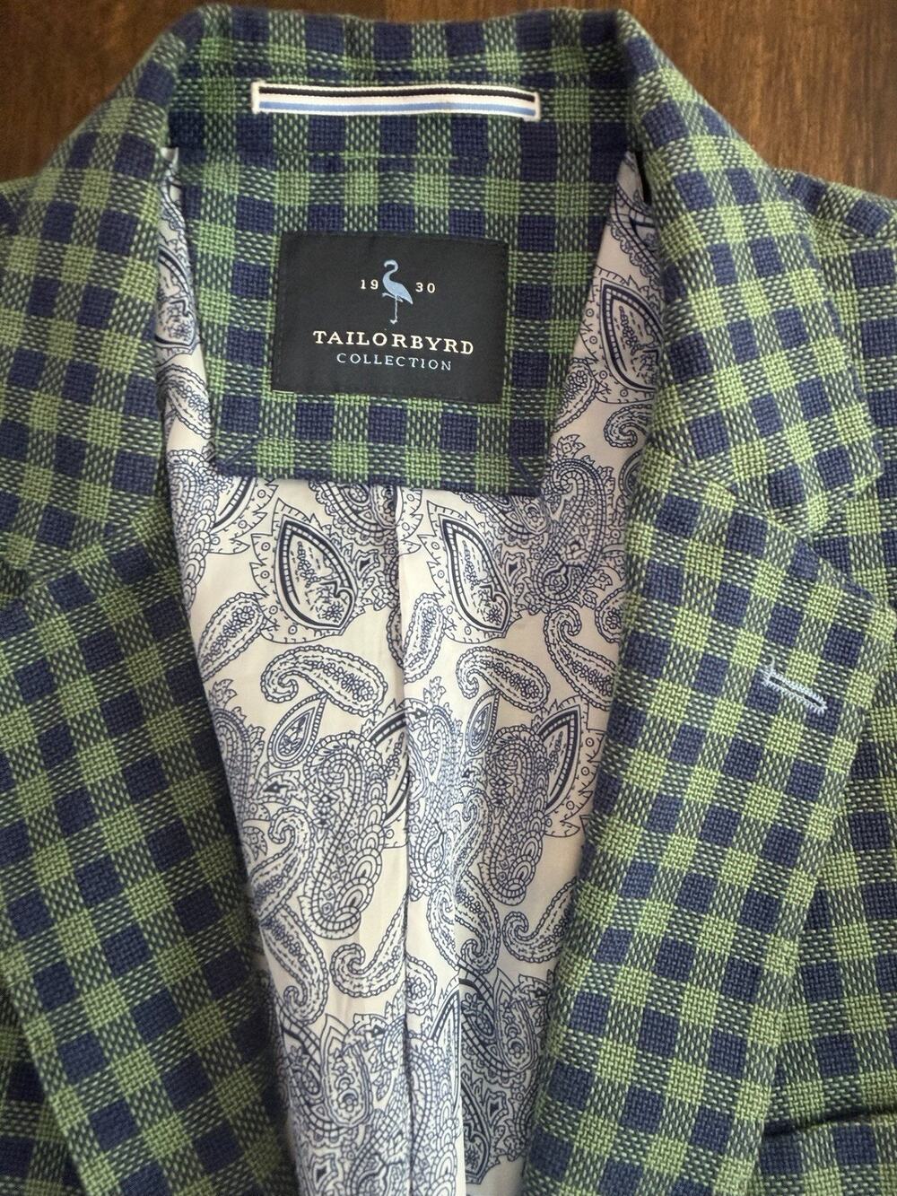Taylorbyrd Collection Navy and Green Gingham Plaid Sport Coat Men’s 42r Blazer